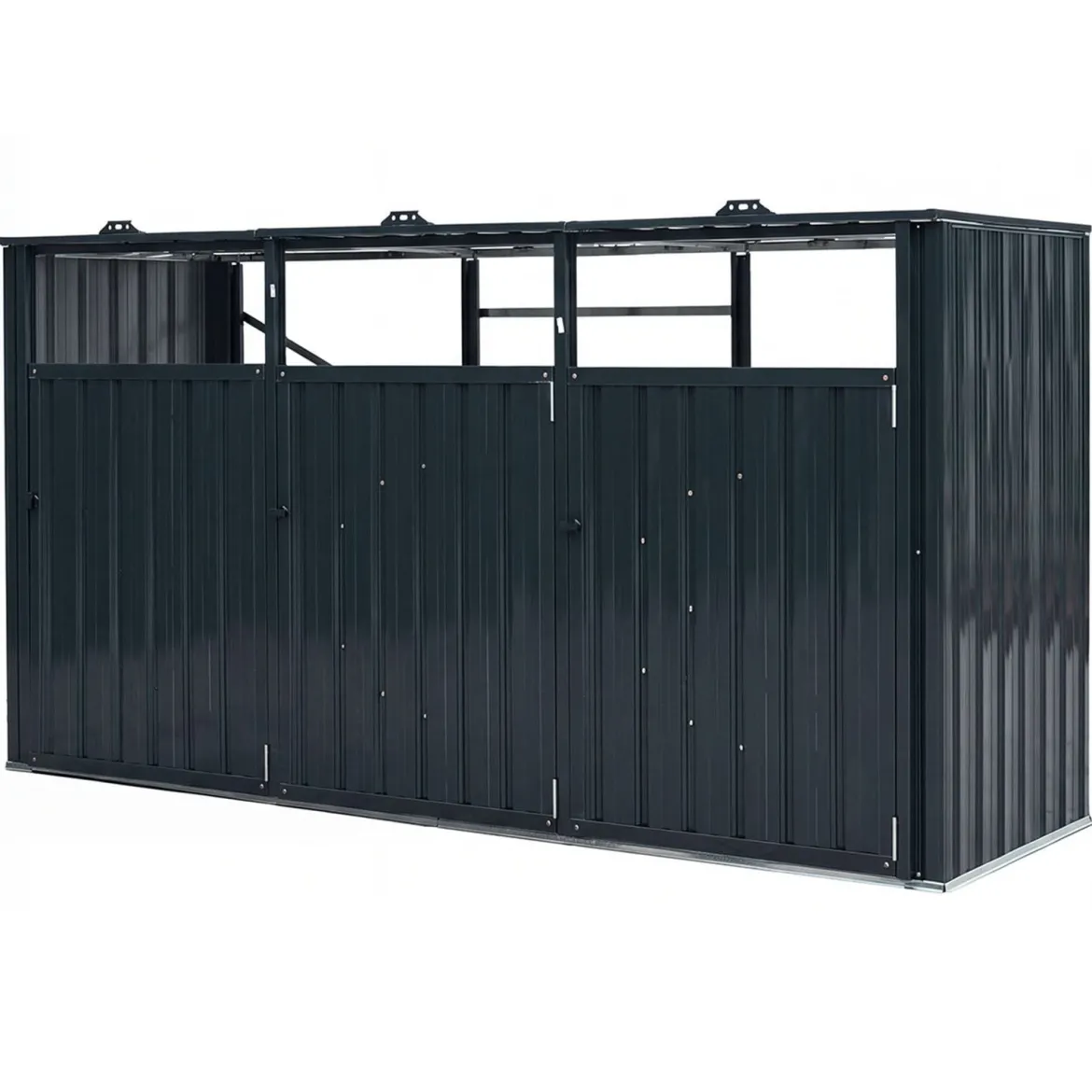 Mülltonnenbox 3er Mülltonnenverkleidung für 3 Tonnen aus Verzinktem Stahl Müllbox mit 3 Deckeln Grau
