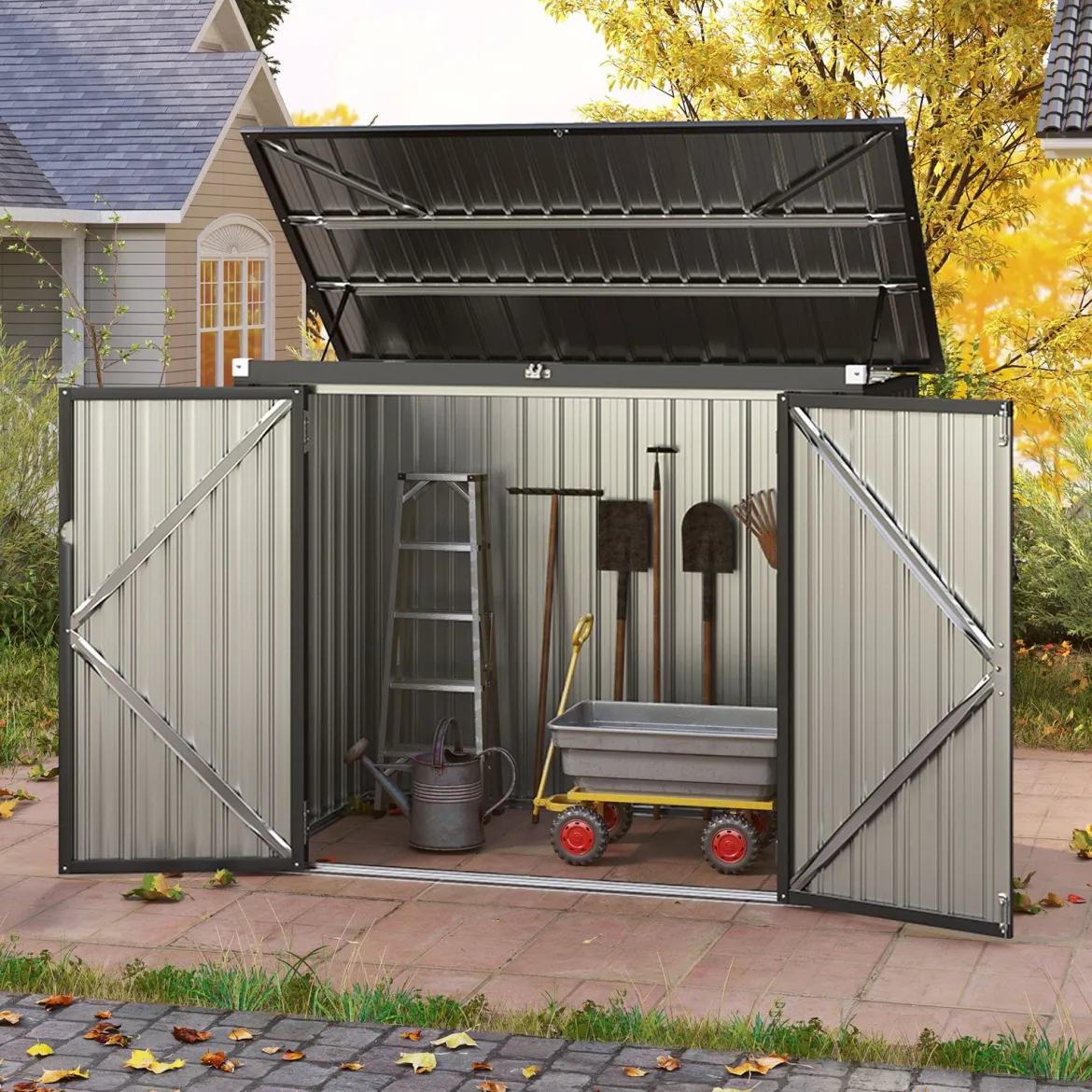 Mülltonnenbox für 2 Mülltonnen Müllbox aus Verzinktem Metall Müllhaus mit 2 Türen 172 x 95,5 x 130 cm Grün