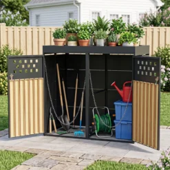 Mülltonnenbox für 2 Tonnen aus Verzinktem Stahl mit Pflanzdach 132 x 80 x 124 cm Schwarz