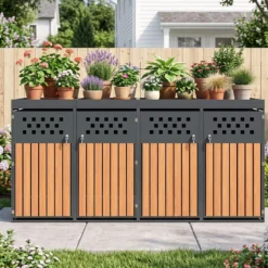 Mülltonnenbox für 2 Tonnen aus Verzinktem Stahl mit Pflanzdach 132 x 80 x 124 cm Schwarz