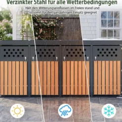 Mülltonnenbox für 2 Tonnen aus Verzinktem Stahl mit Pflanzdach 132 x 80 x 124 cm Schwarz