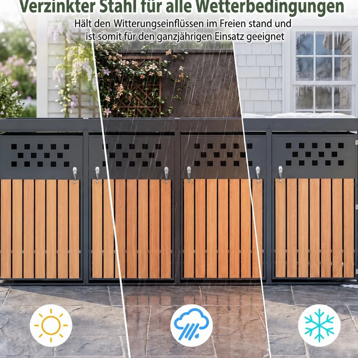 Mülltonnenbox für 2 Tonnen aus Verzinktem Stahl mit Pflanzdach 132 x 80 x 124 cm Schwarz