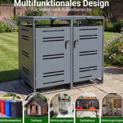 Mülltonnenbox für 2 x 120 L Mülltonne Wetterfester Gartenschuppen mit Abschließbarer Tür