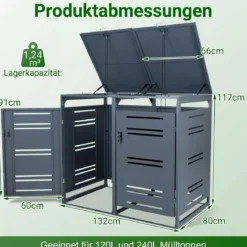Mülltonnenbox für 2 x 120 L Mülltonne Wetterfester Gartenschuppen mit Abschließbarer Tür