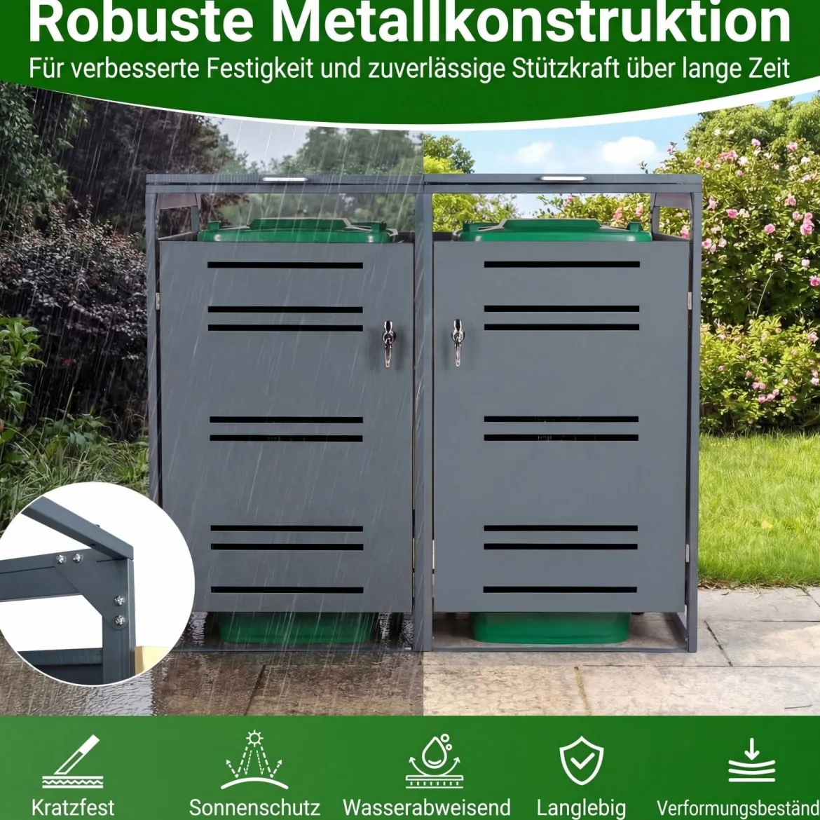 Mülltonnenbox für 2 x 120 L Mülltonne Wetterfester Gartenschuppen mit Abschließbarer Tür