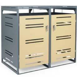Mülltonnenbox für 2 x 120 L Mülltonne Wetterfester Gartenschuppen mit Abschließbarer Tür Grau und Gelb