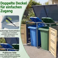 Mülltonnenbox für 2 x 120 L Mülltonne Wetterfester Gartenschuppen mit Abschließbarer Tür Grau und Gelb