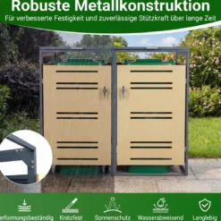 Mülltonnenbox für 2 x 120 L Mülltonne Wetterfester Gartenschuppen mit Abschließbarer Tür Grau und Gelb