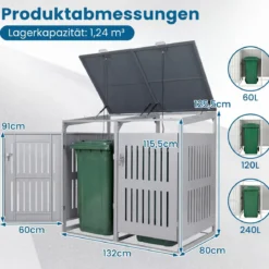 Mülltonnenbox Mülltonnenverkleidung für 2 Behälter Mülltonnenschrank aus Metall