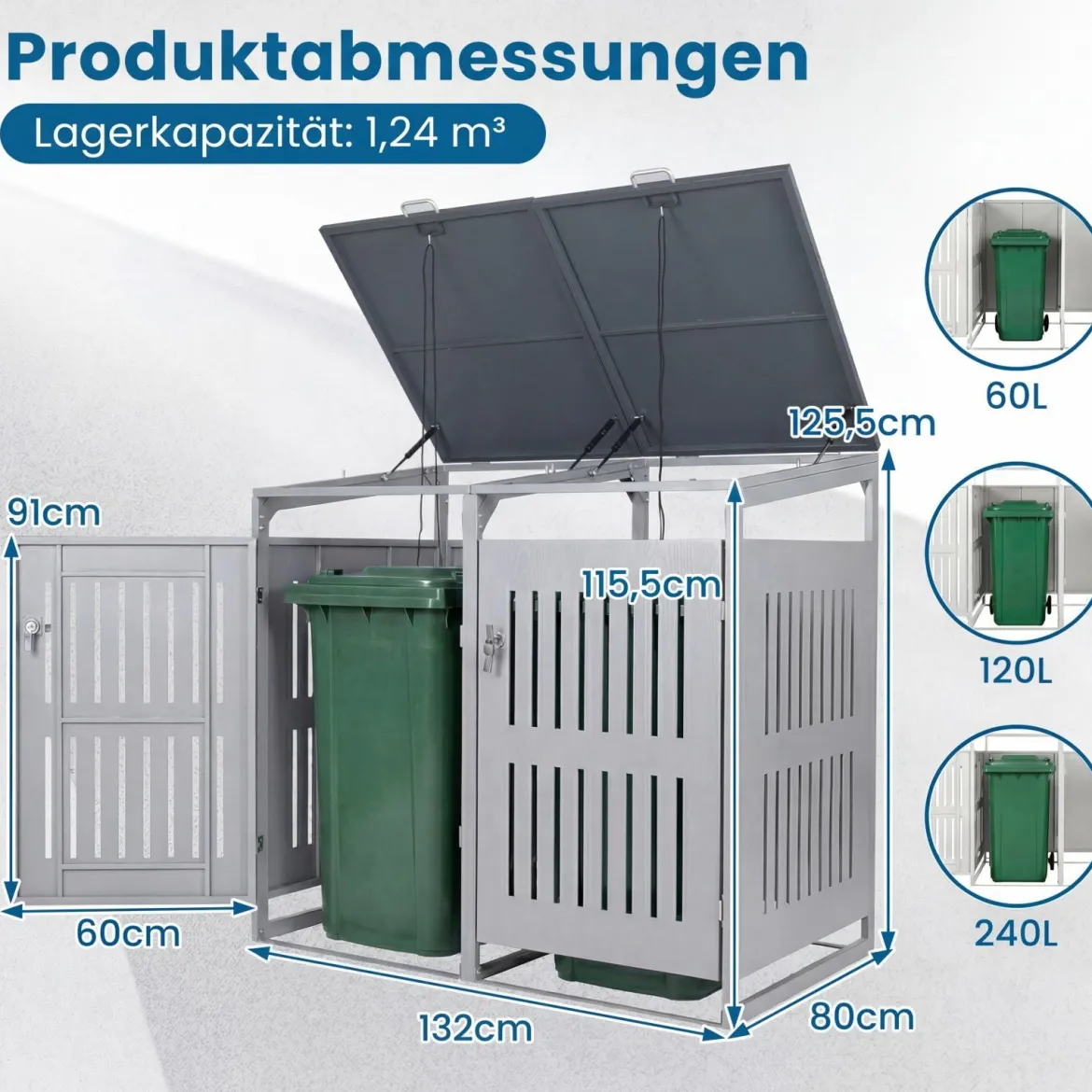Mülltonnenbox Mülltonnenverkleidung für 2 Behälter Mülltonnenschrank aus Metall
