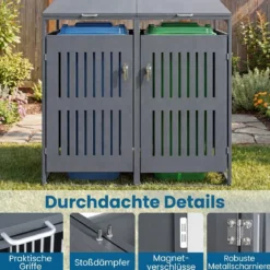 Mülltonnenbox Mülltonnenverkleidung für 2 Behälter Mülltonnenschrank aus Metall