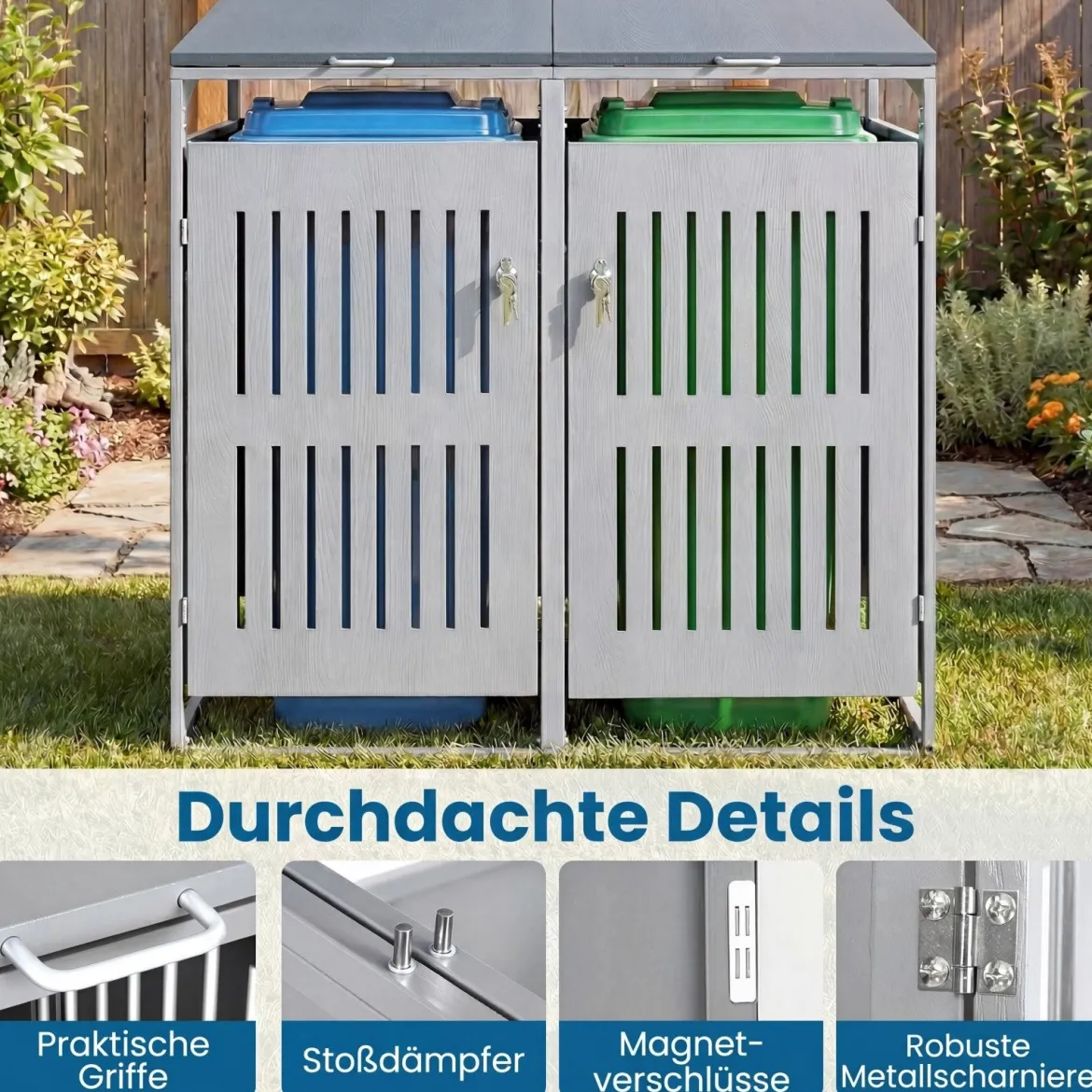 Mülltonnenbox Mülltonnenverkleidung für 2 Behälter Mülltonnenschrank aus Metall