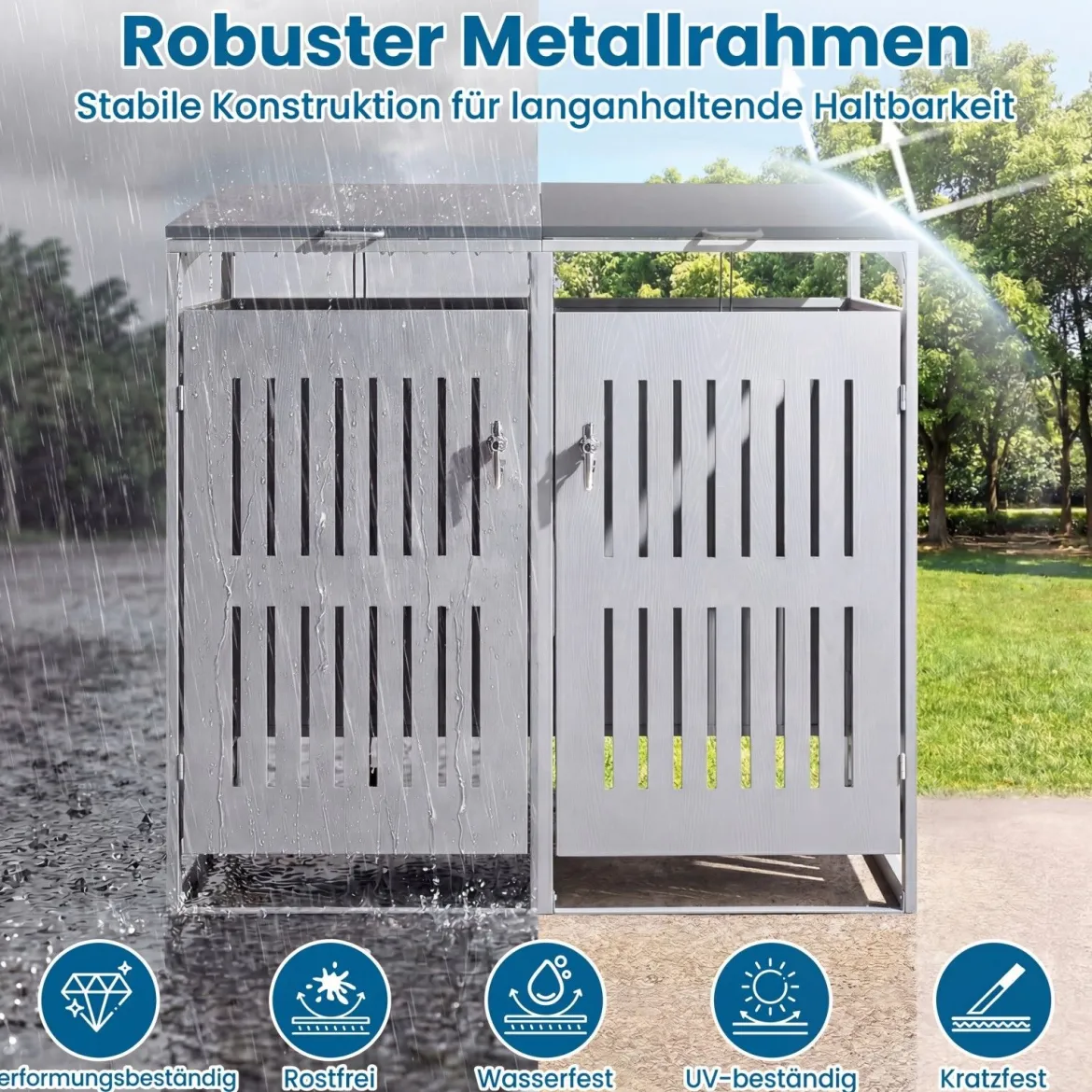 Mülltonnenbox Mülltonnenverkleidung für 2 Behälter Mülltonnenschrank aus Metall