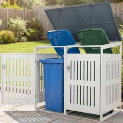 Mülltonnenbox Mülltonnenverkleidung für 2 Behälter Mülltonnenschrank aus Metall
