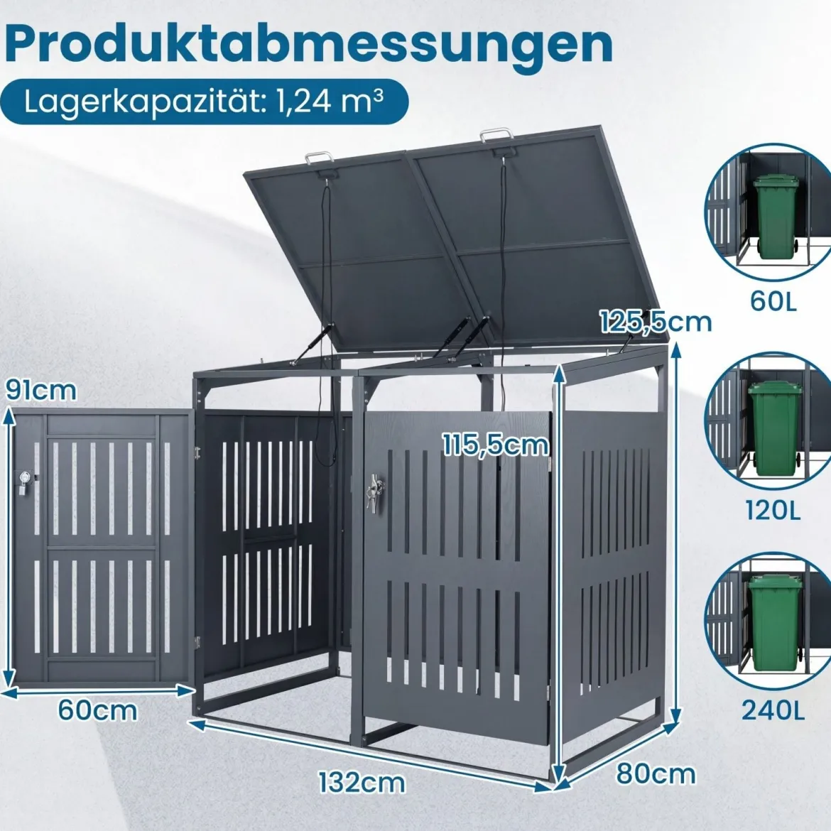 Mülltonnenbox Mülltonnenverkleidung für 2 Behälter Mülltonnenschrank aus Metall