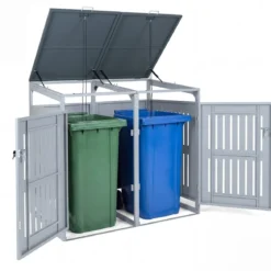 Mülltonnenbox Mülltonnenverkleidung für 2 Behälter Mülltonnenschrank aus Metall