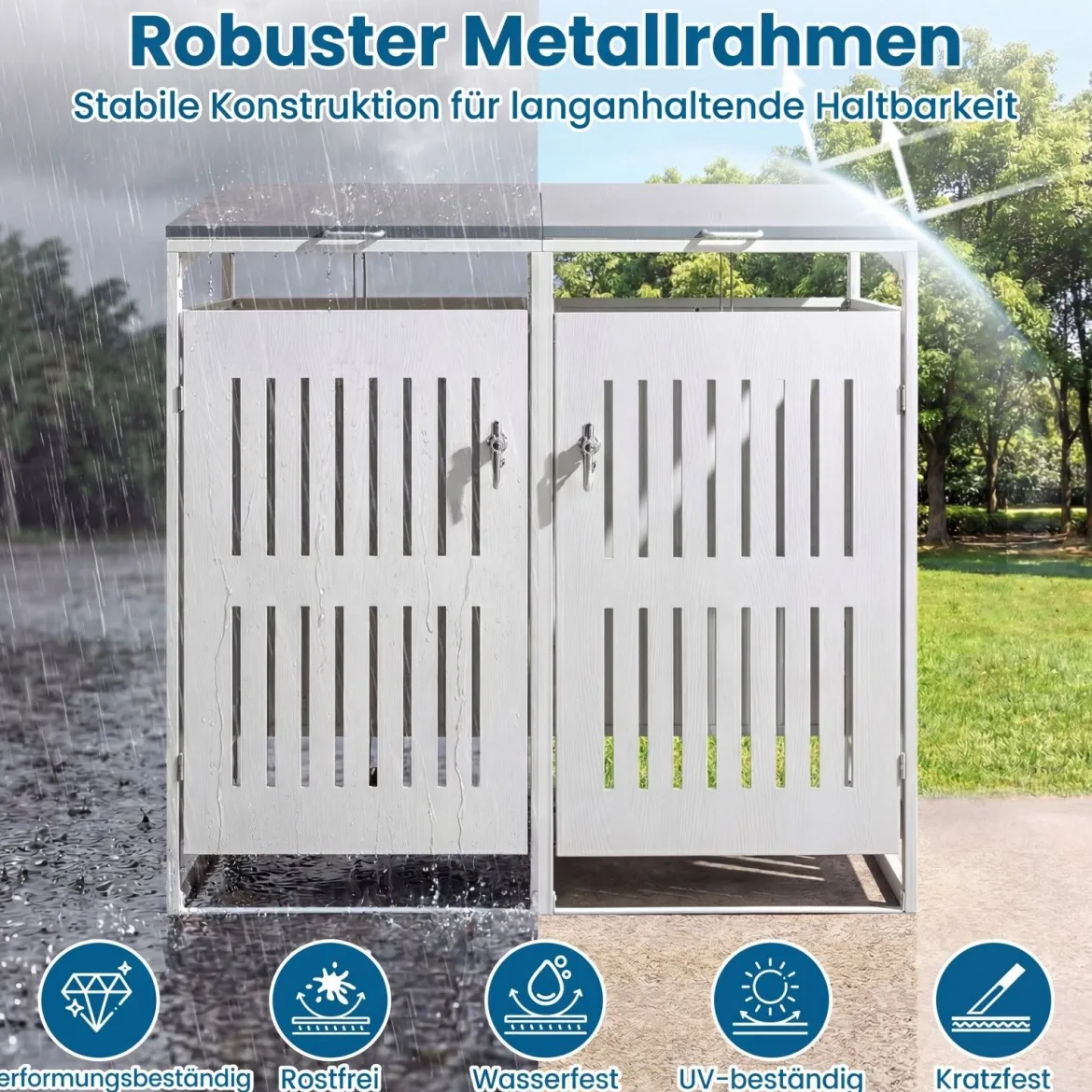 Mülltonnenbox Mülltonnenverkleidung für 2 Behälter Mülltonnenschrank aus Metall