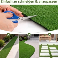 7 mm Kunstrasen Outdoor Grün mit Drainagesystem in Natürlicher Optik 100 x 500 cm