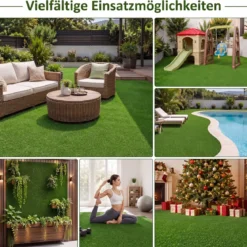 7 mm Kunstrasen Outdoor Grün mit Drainagesystem in Natürlicher Optik 100 x 500 cm