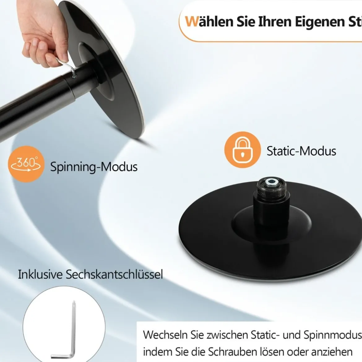 45 mm Profi Tanzstange mit Einstellbarer Höhe und Abnehmbarem Design Schwarz