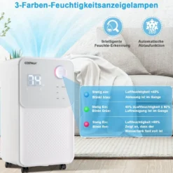 Mobile Entfeuchter für Haus und Keller Luftentfeuchter mit 4 Modi 28 x 20 x 50,5 cm Weiß