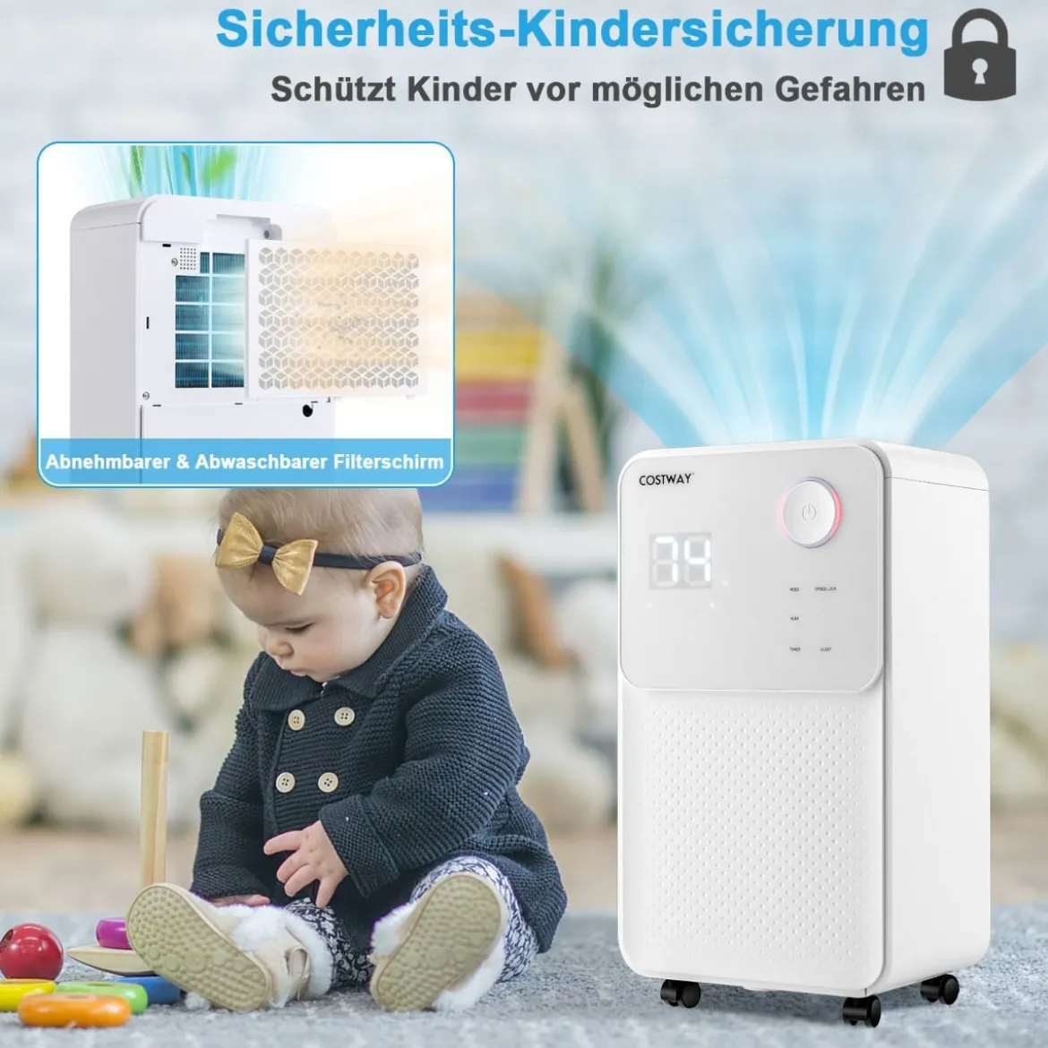 Mobile Entfeuchter für Haus und Keller Luftentfeuchter mit 4 Modi 28 x 20 x 50,5 cm Weiß