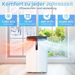 Mobile Klimaanlage 12000 BTU Klimagerät mit Kühlung Heizung Entfeuchtung Ventilator & Schlafmodus