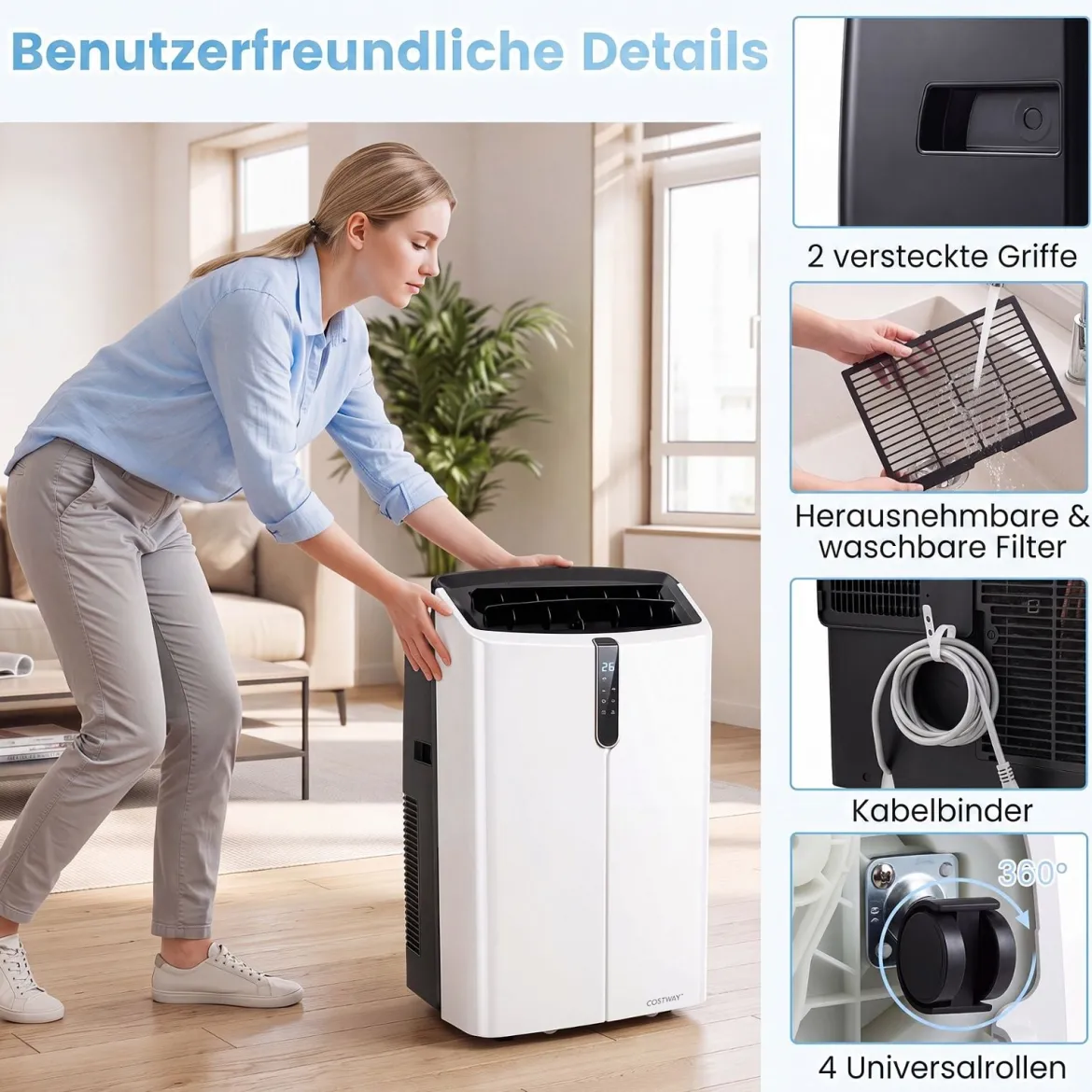 Mobile Klimaanlage 12000 BTU Klimagerät mit Kühlung Heizung Entfeuchtung Ventilator & Schlafmodus