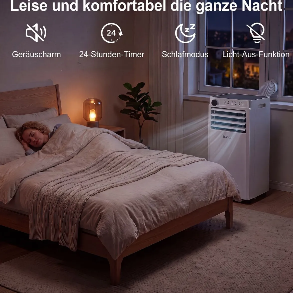 Mobile Klimaanlage 4-in-1 Tragbarer Luftkühler mit Luftentfeuchter Ventilator Schlafmodus 9000BTU