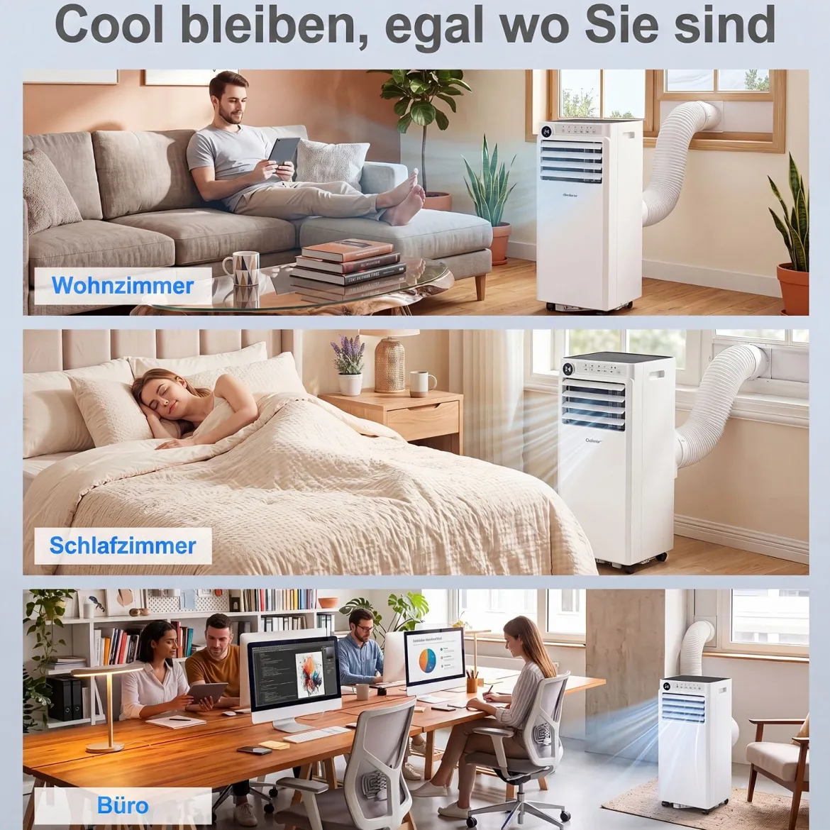 Mobile Klimaanlage 4-in-1 Tragbarer Luftkühler mit Luftentfeuchter Ventilator Schlafmodus 9000BTU