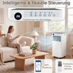 Mobile Klimaanlage 4-in-1 Tragbarer Luftkühler mit Luftentfeuchter Ventilator Schlafmodus 9000BTU