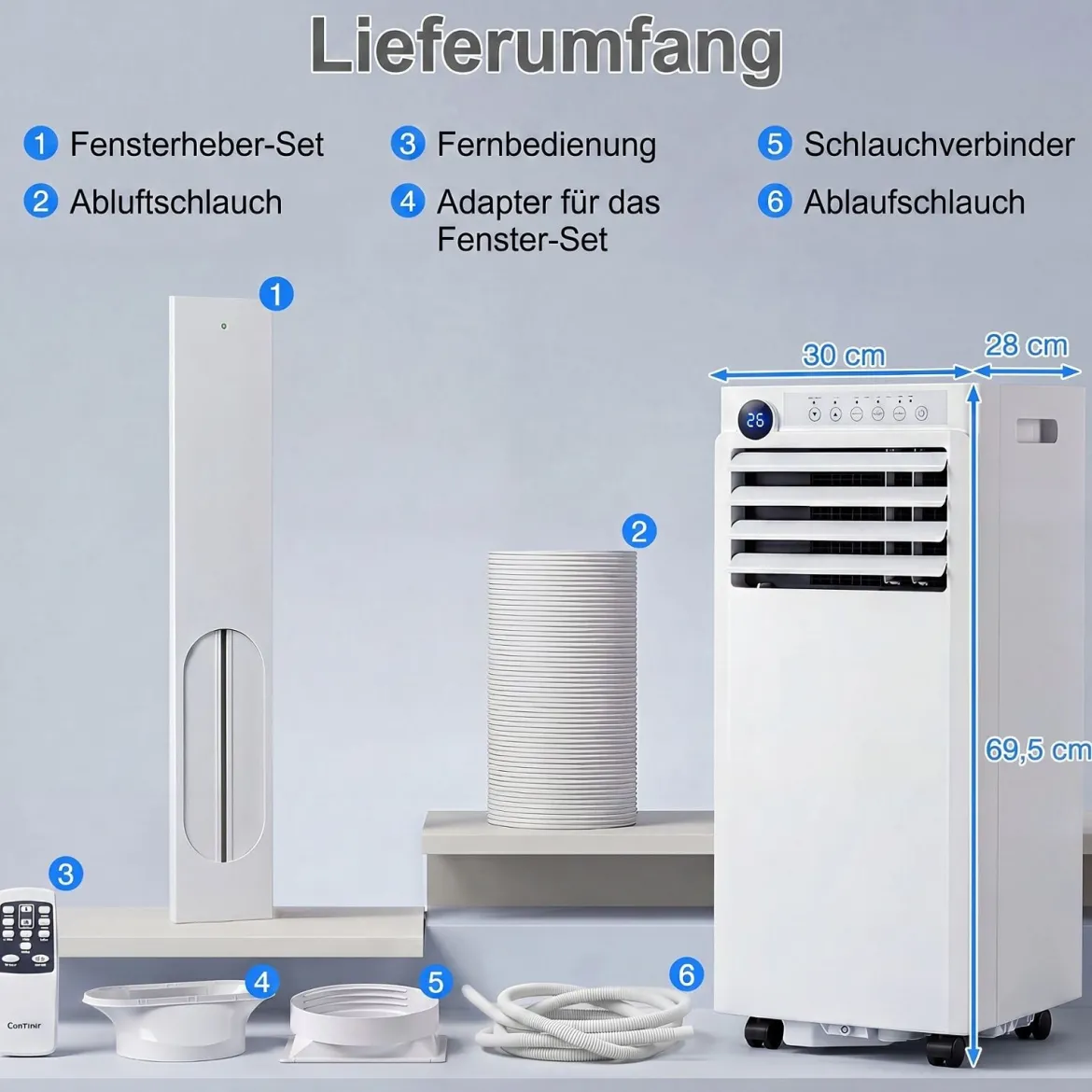 Mobile Klimaanlage 4-in-1 Tragbarer Luftkühler mit Luftentfeuchter Ventilator Schlafmodus 7000BTU