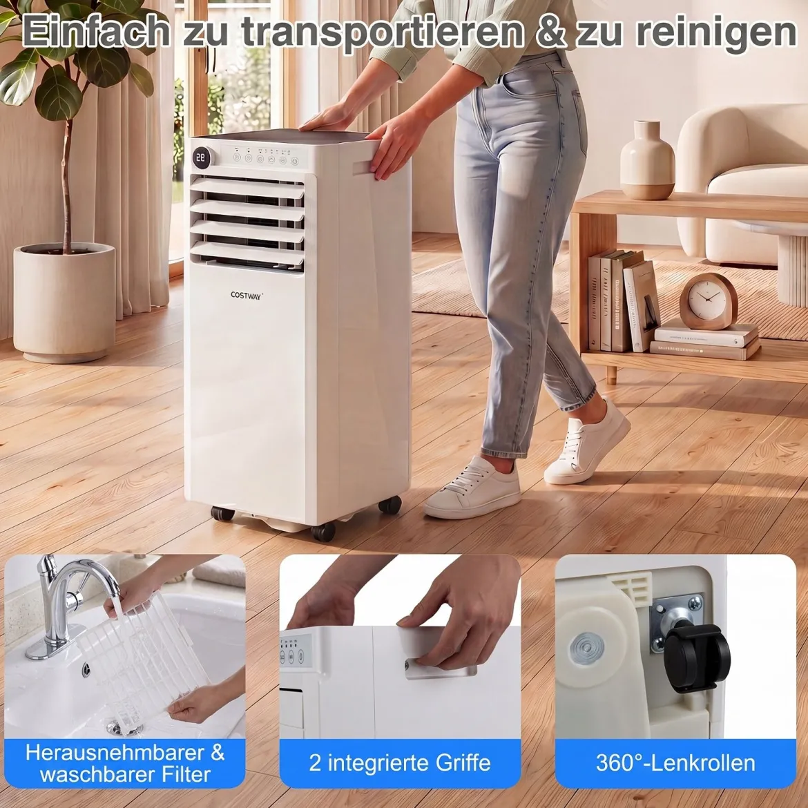 Mobile Klimaanlage 4-in-1 Tragbarer Luftkühler mit Luftentfeuchter Ventilator Schlafmodus 7000BTU