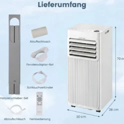 Mobile Klimaanlage mit Abluftschlauch 7000 BTU 3 in 1 Klimagerät für Raumgröße bis 32,5㎡
