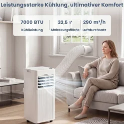 Mobile Klimaanlage mit Abluftschlauch 7000 BTU 3 in 1 Klimagerät für Raumgröße bis 32,5㎡