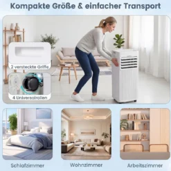 Mobile Klimaanlage mit Abluftschlauch 7000 BTU 3 in 1 Klimagerät für Raumgröße bis 32,5㎡