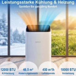 Mobile Klimaanlage mit Abluftschlauch 12000 BTU für Räume bis 46,5 m² 5 in 1 Klimagerät