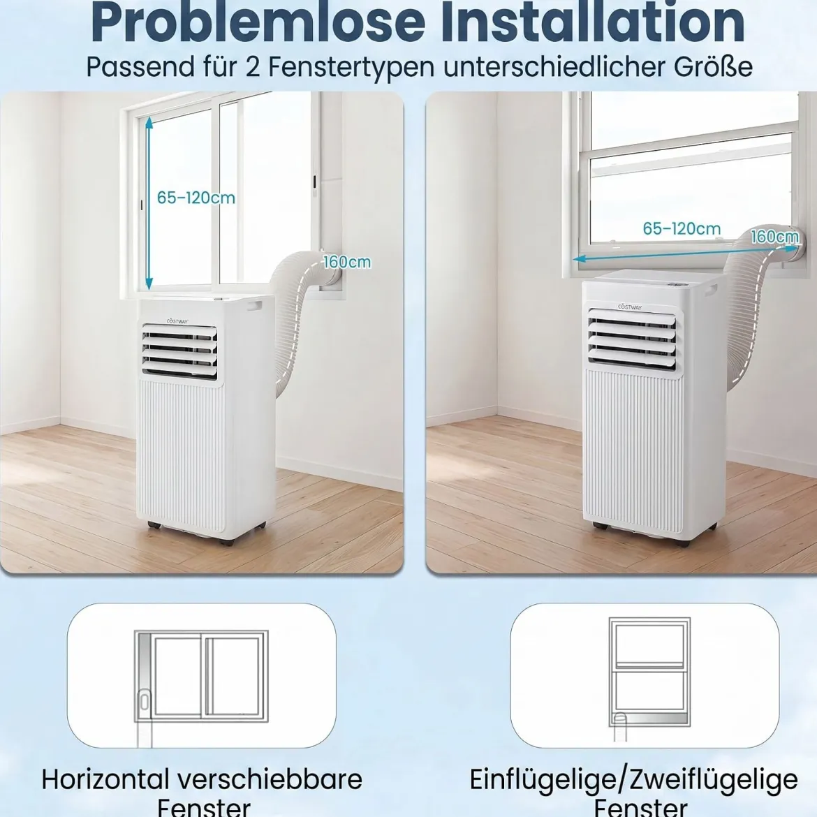 Mobile Klimaanlage mit Abluftschlauch 9000 BTU 3 in 1 Klimagerät für Raumgröße bis 42 ㎡