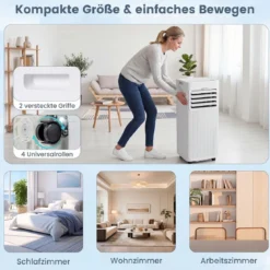 Mobile Klimaanlage mit Abluftschlauch 9000 BTU 3 in 1 Klimagerät für Raumgröße bis 42 ㎡