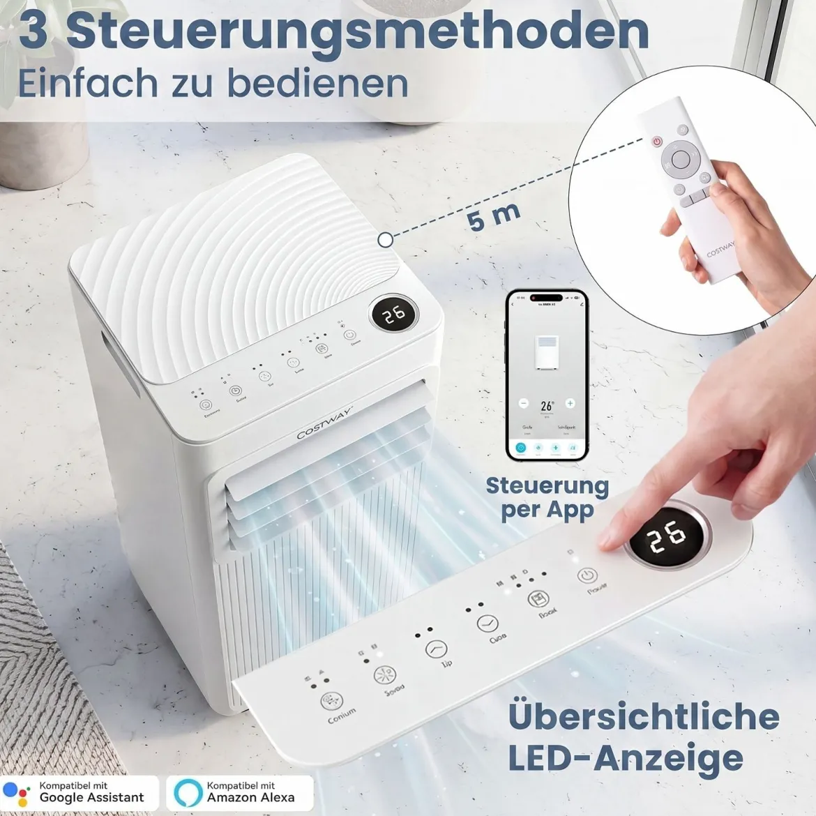 Mobile Klimaanlage mit Abluftschlauch 9000 BTU 3 in 1 Klimagerät für Raumgröße bis 42 ㎡