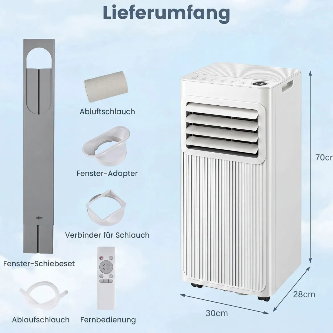 Mobile Klimaanlage mit Abluftschlauch 9000 BTU 3 in 1 Klimagerät für Raumgröße bis 42 ㎡