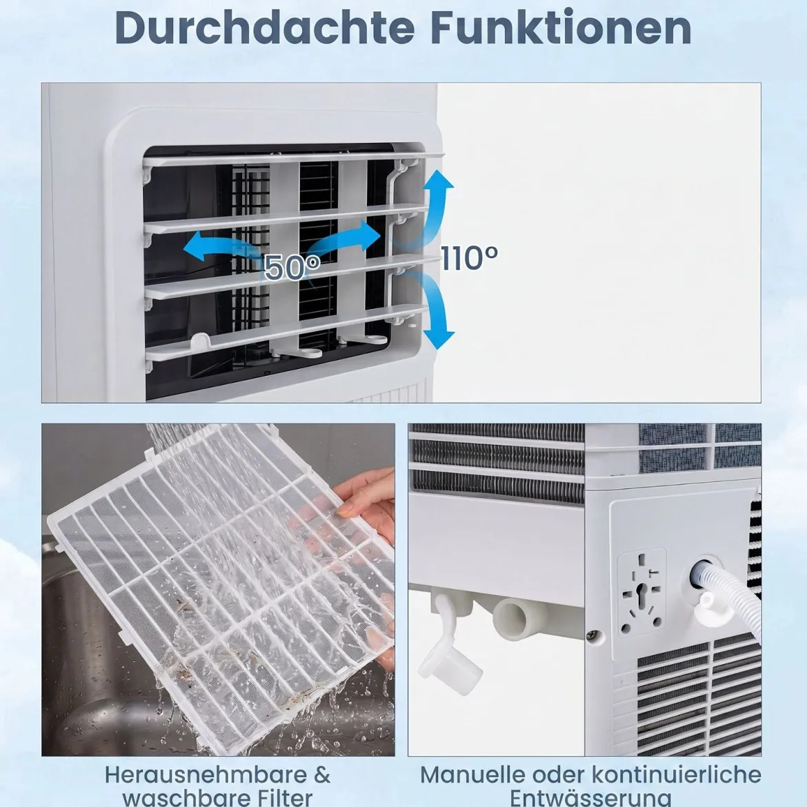 Mobile Klimaanlage mit Abluftschlauch 9000 BTU 3 in 1 Klimagerät für Raumgröße bis 42 ㎡