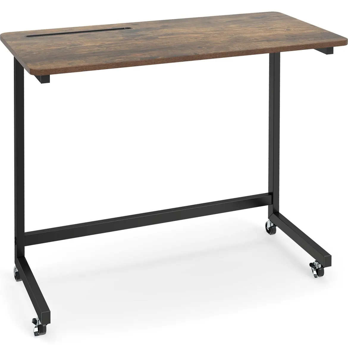 Mobiler Beistelltisch Rolltisch für Laptop mit Ablagefach C-förmiger Laptoptisch für Sofa Rustikales Braun