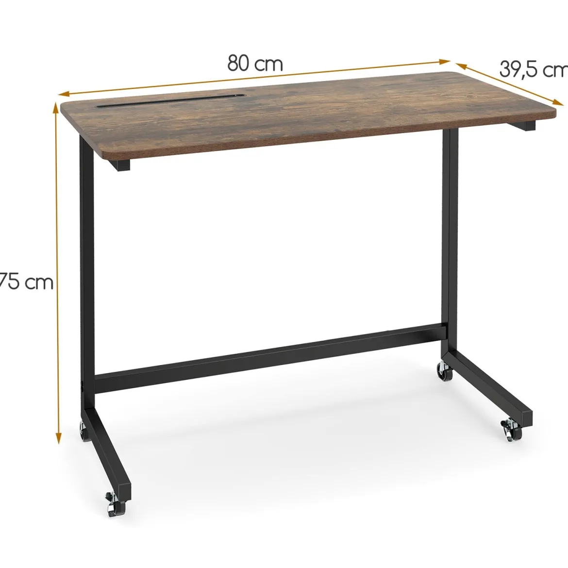 Mobiler Beistelltisch Rolltisch für Laptop mit Ablagefach C-förmiger Laptoptisch für Sofa Rustikales Braun