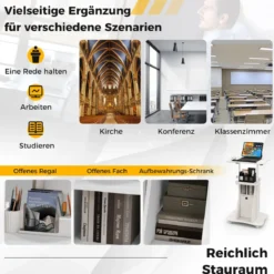 Mobiler Computertisch zum Stehen oder Sitzen mit Neigbarer Tischplatte & Schrank für das Heimbüro Weiß