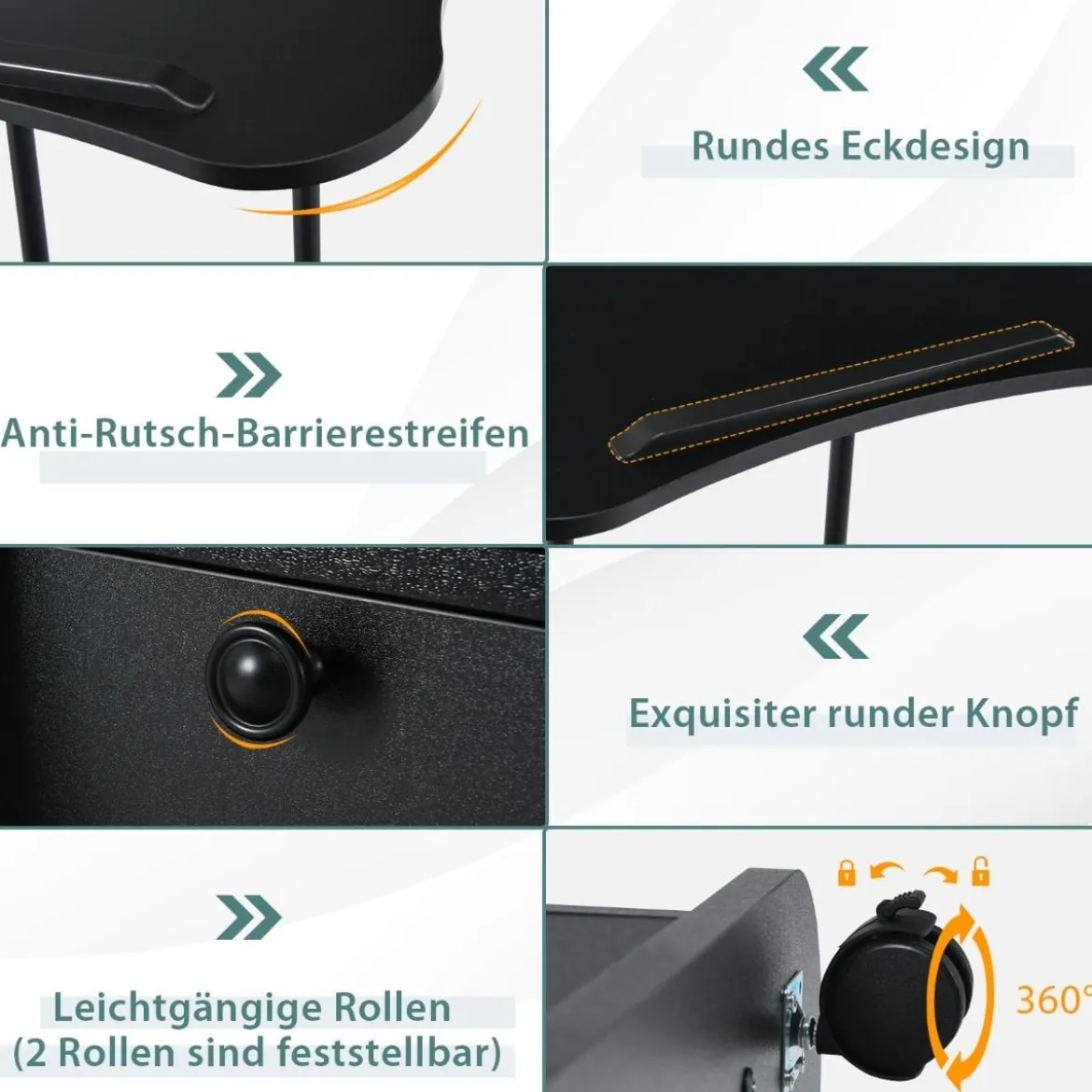 Mobiler Computertisch zum Stehen oder Sitzen mit neigbarer Tischplatte & Schrank für das Heimbüro Schwarz