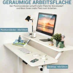 Mobiler höhenverstellbarer Schreibtisch ergonomischer Steh-Schreibtisch 120 x 68 x 88,5-137,5 cm Weiß