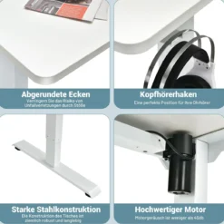 Mobiler höhenverstellbarer Schreibtisch ergonomischer Steh-Schreibtisch 120 x 68 x 88,5-137,5 cm Weiß