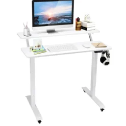 Mobiler höhenverstellbarer Schreibtisch ergonomischer Steh-Schreibtisch 120 x 68 x 88,5-137,5 cm Weiß