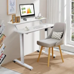 Mobiler höhenverstellbarer Schreibtisch ergonomischer Steh-Schreibtisch 120 x 68 x 88,5-137,5 cm Weiß